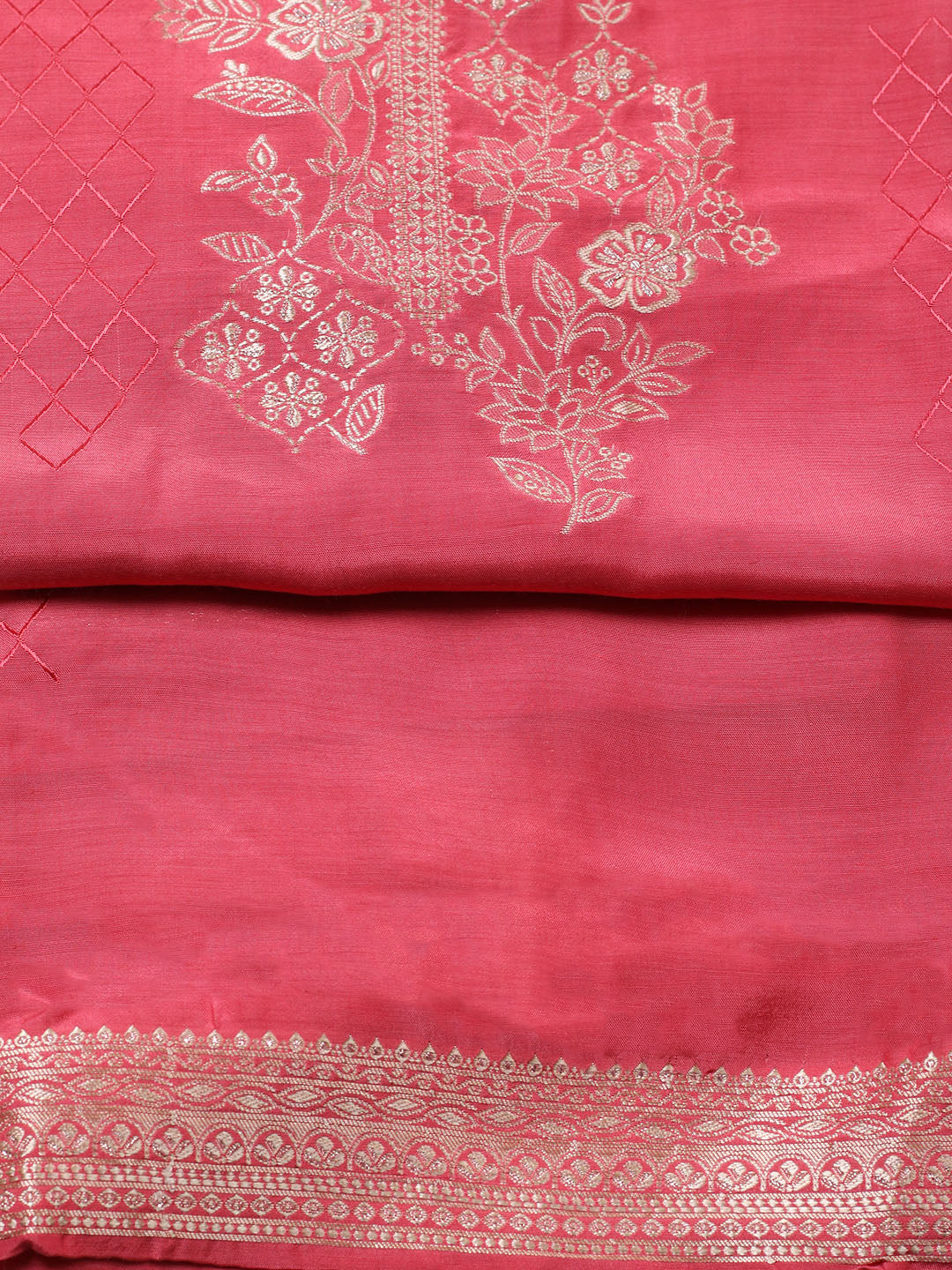 Embroidered Art Silk Unstitched Suit With Pant &amp; Dupatta