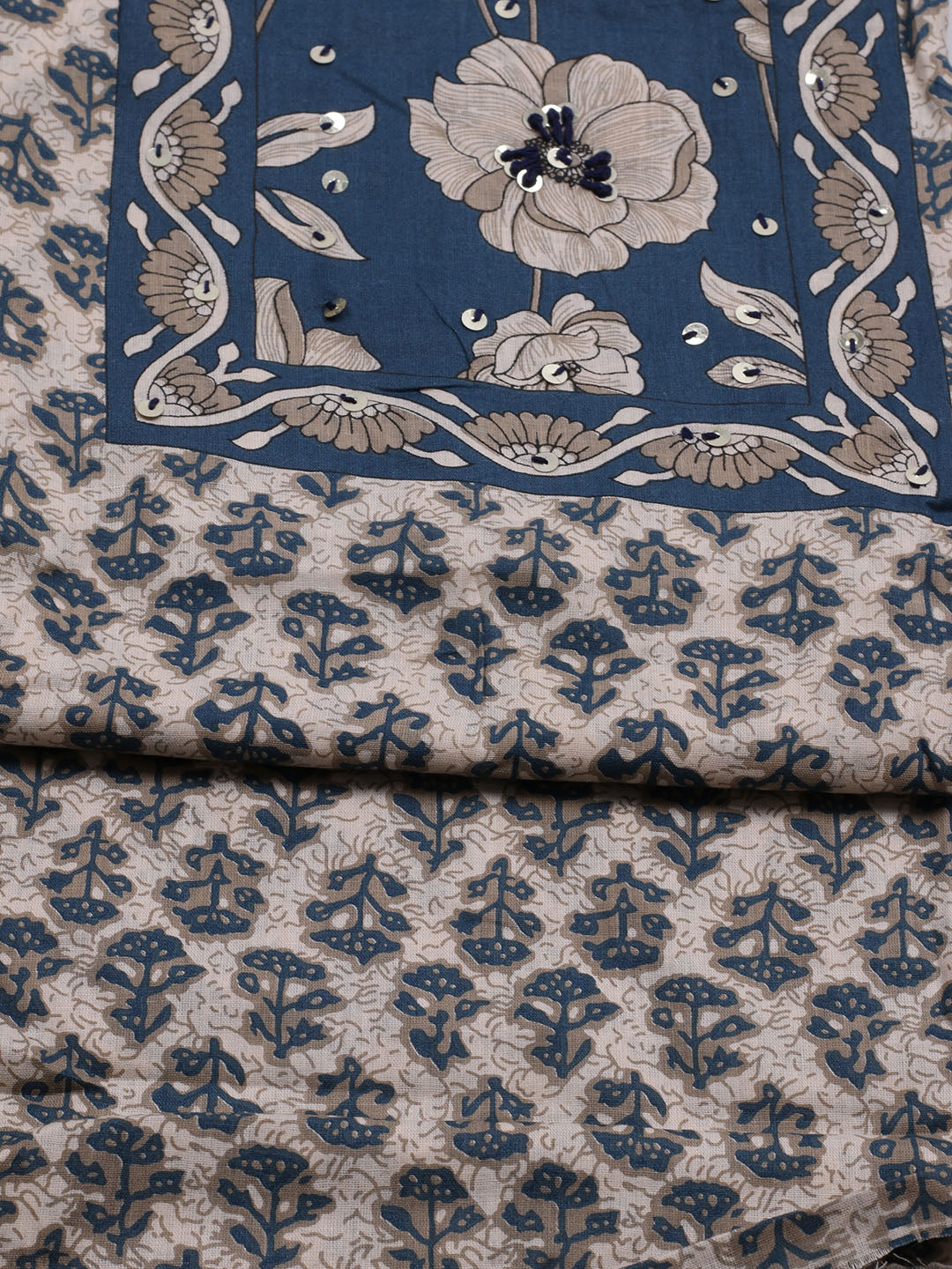 Printed Cotton Blend Unstitched Suit With Dupatta