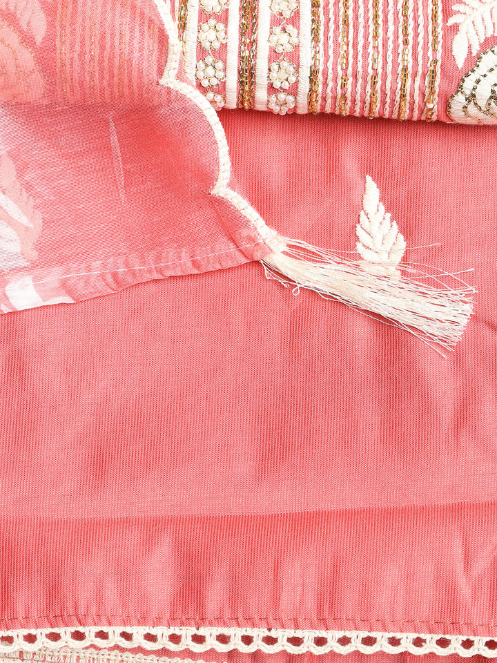 Neck Embroidered Chanderi Unstitched Suit With Dupatta