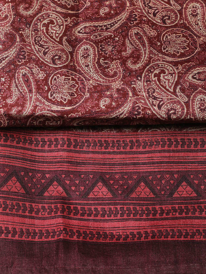 Printed Chanderi Unstitched Suit With Pant &amp; Dupatta