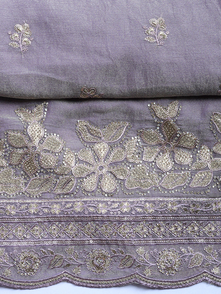 Embroidered Organza Unstitched Suit With Pant &amp; Dupatta