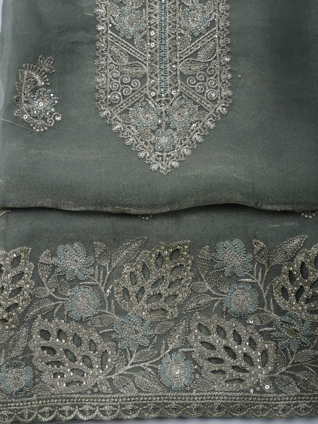 Embroidered Tissue Unstitched Suit With Pant &amp; Dupatta