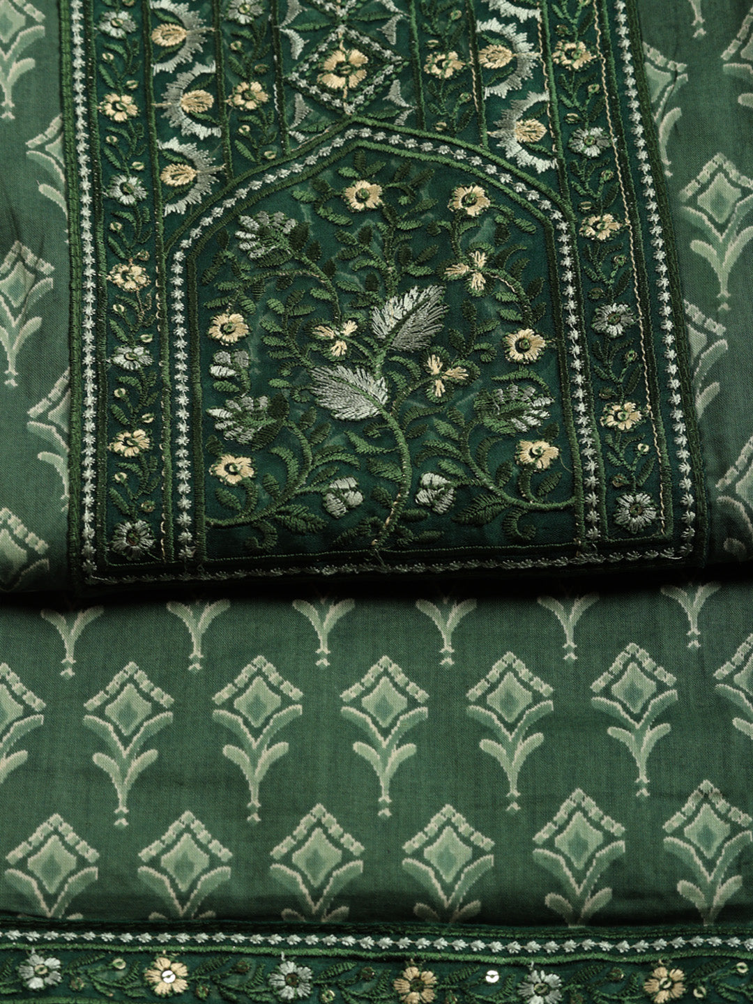 Printed Cotton Blend Unstitched Suit With Pant &amp; Dupatta