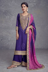 Embroidered & Sequin Round Neck Chinnon Plazzo And Kurta