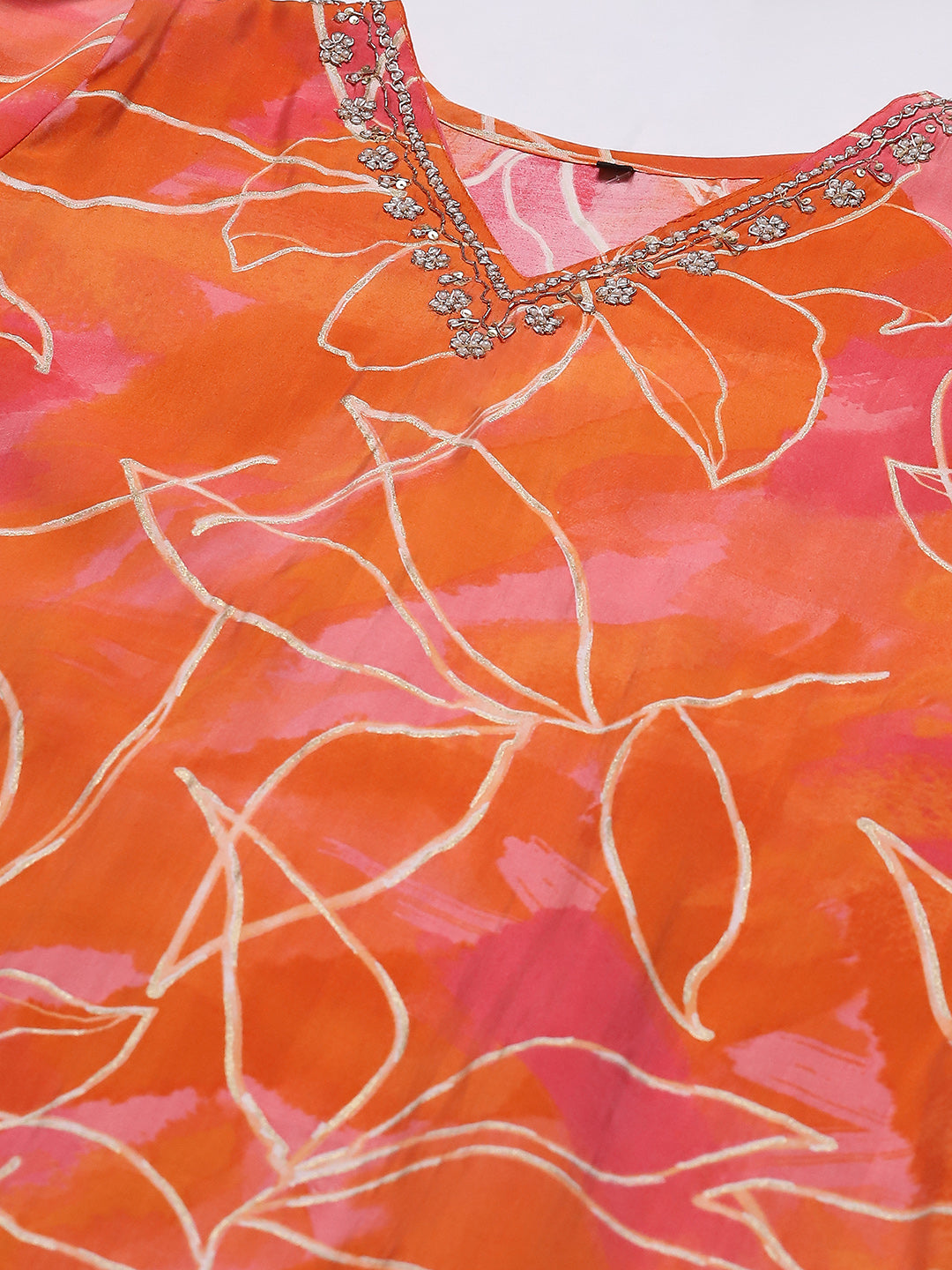 Printed Neck Embroidered Muslin Kurta