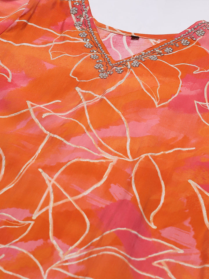 Printed Neck Embroidered Muslin Kurta