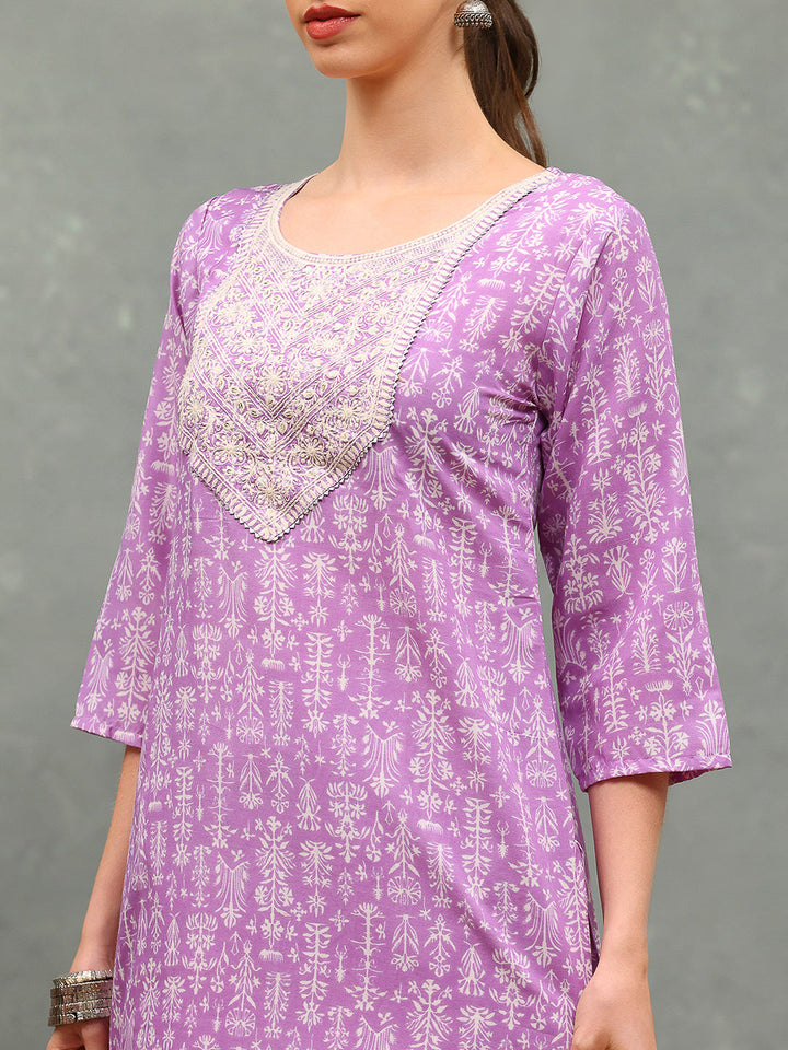 Printed Cotton Blend Kurta With Pants &amp; Dupatta