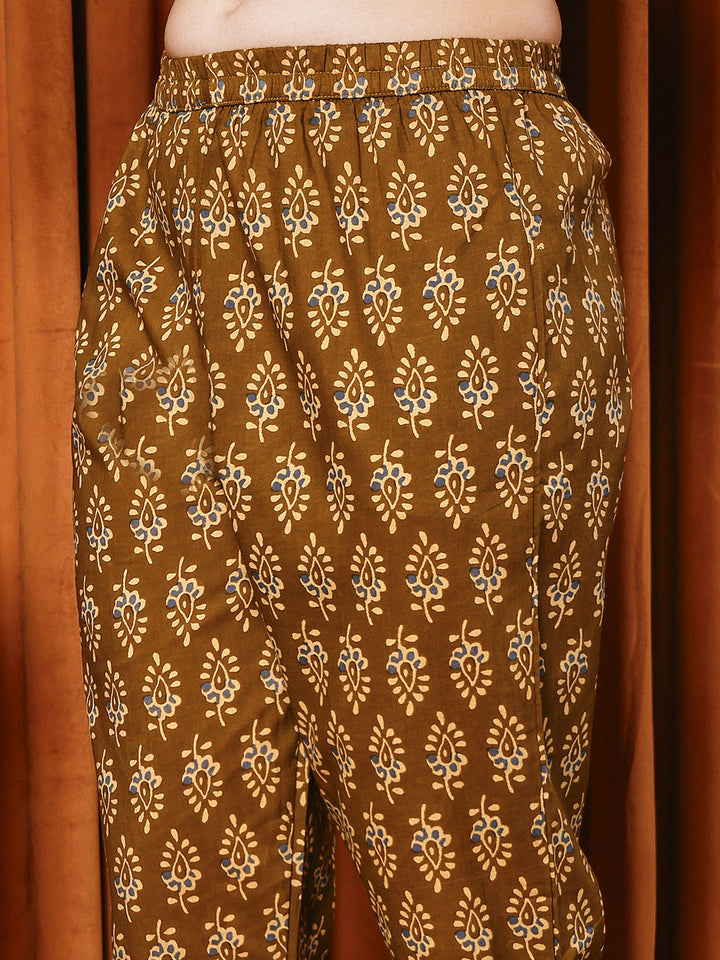 Printed Cotton Blend Kurta With Pants &amp; Dupatta