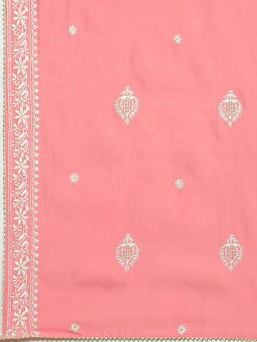 Neck Embroidered Chanderi Unstitched Suit Piece With Dupatta