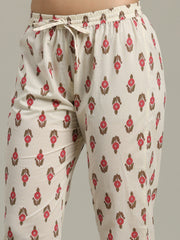 Floral Printed Cotton Blend Anarkali Kurta With Pants & Dupatta
