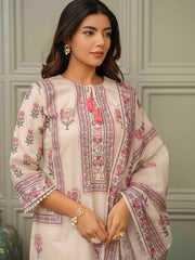 Printed Cotton Blend Kurta With Pants & Dupatta