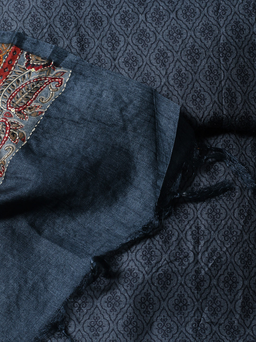 Printed Tussar Unstitched Kurta With Pant &amp; Dupatta