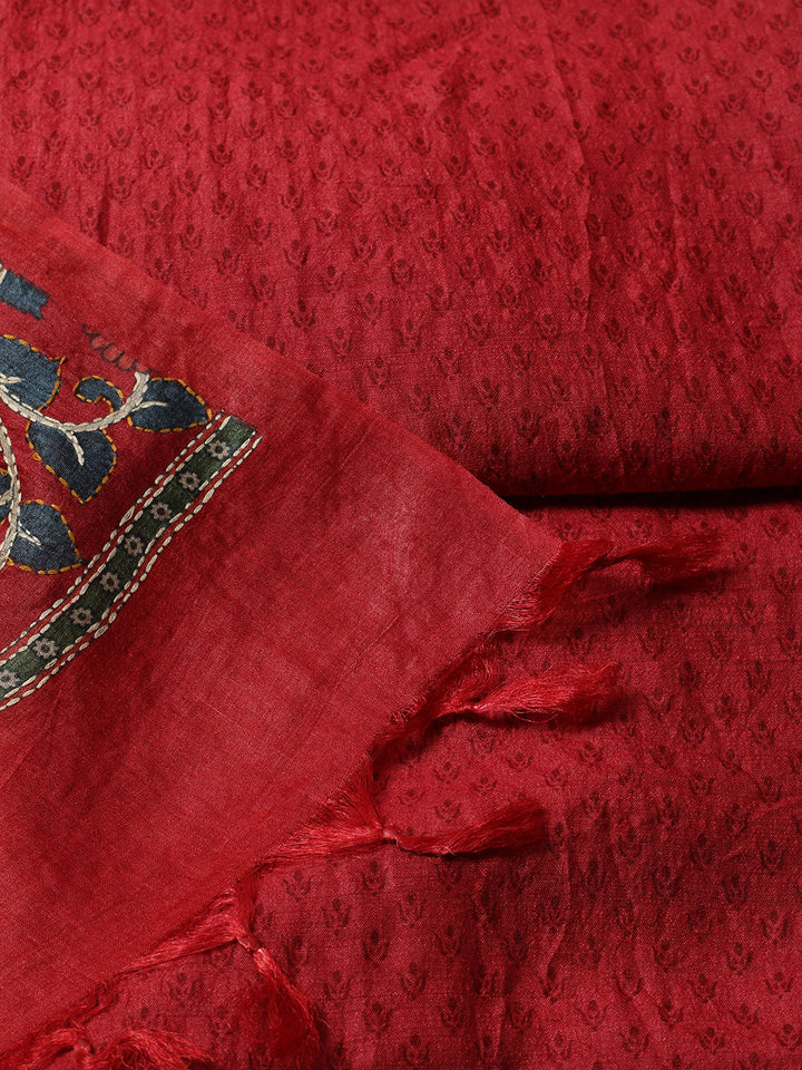 Printed Tussar Unstitched Kurta With Pant &amp; Dupatta