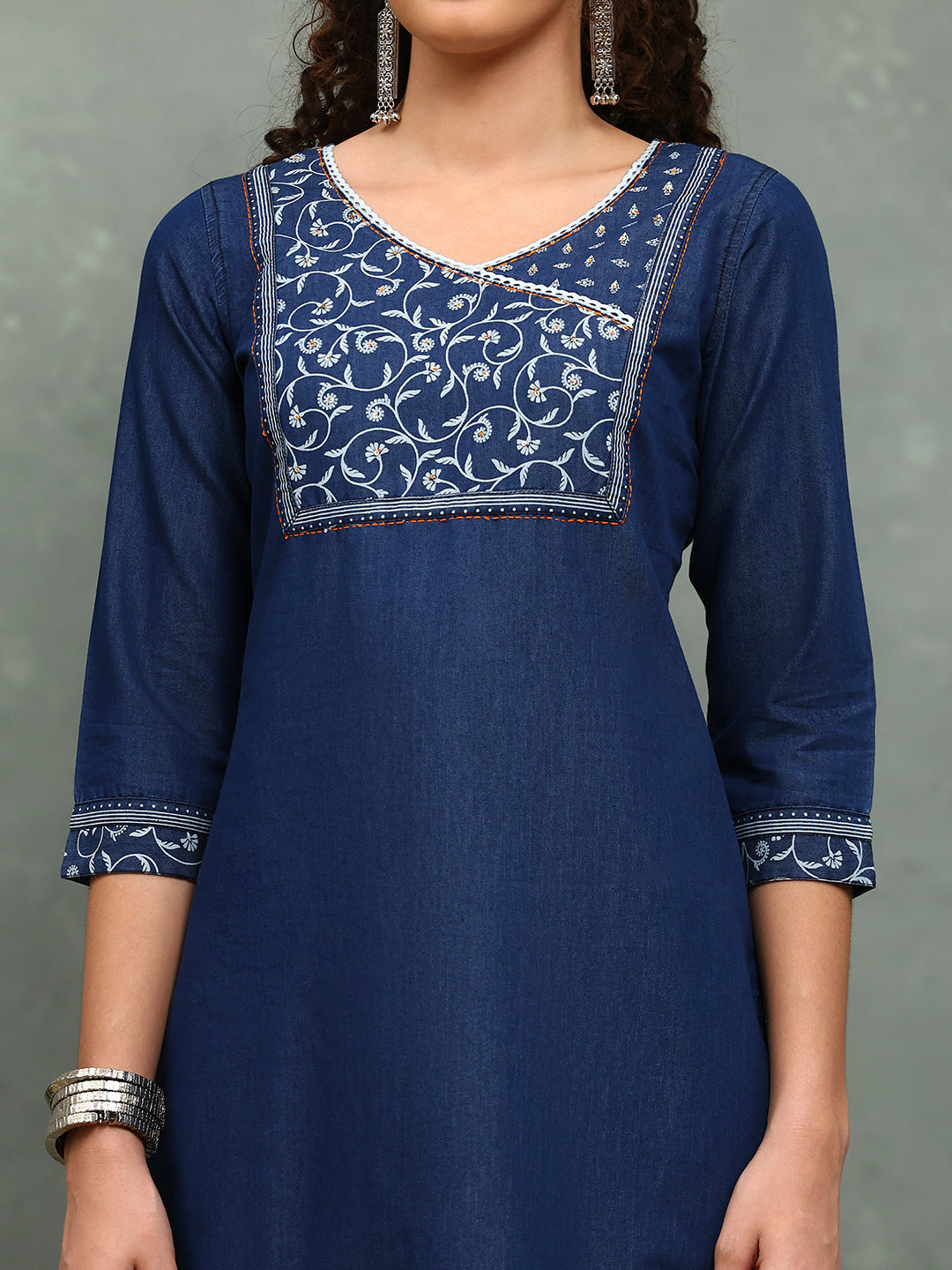 Printed Denim Kurta