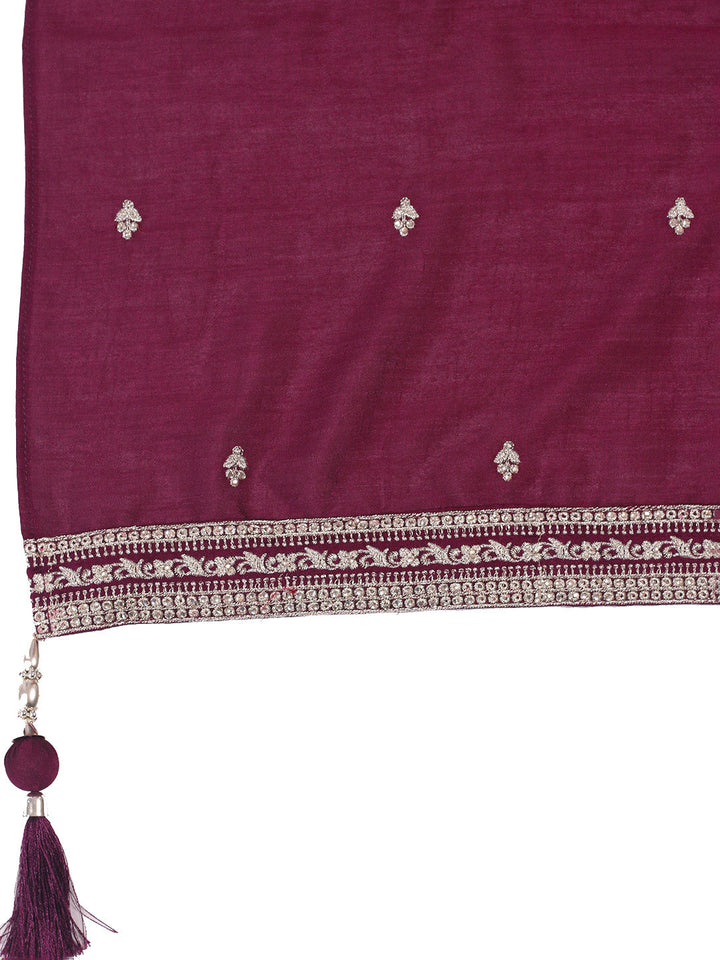Embroidered Art Silk Kurta With Pant &amp; Dupatta