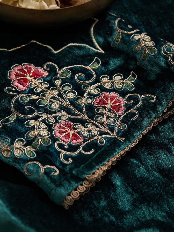 Embroidered Velvet Kurta With Pant &amp; Dupatta