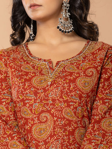 Paisley Printed Cotton Blend Kurta With Pants & Dupatta