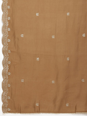 Neck Embroidered Chanderi Unstitched Suit Piece With Dupatta