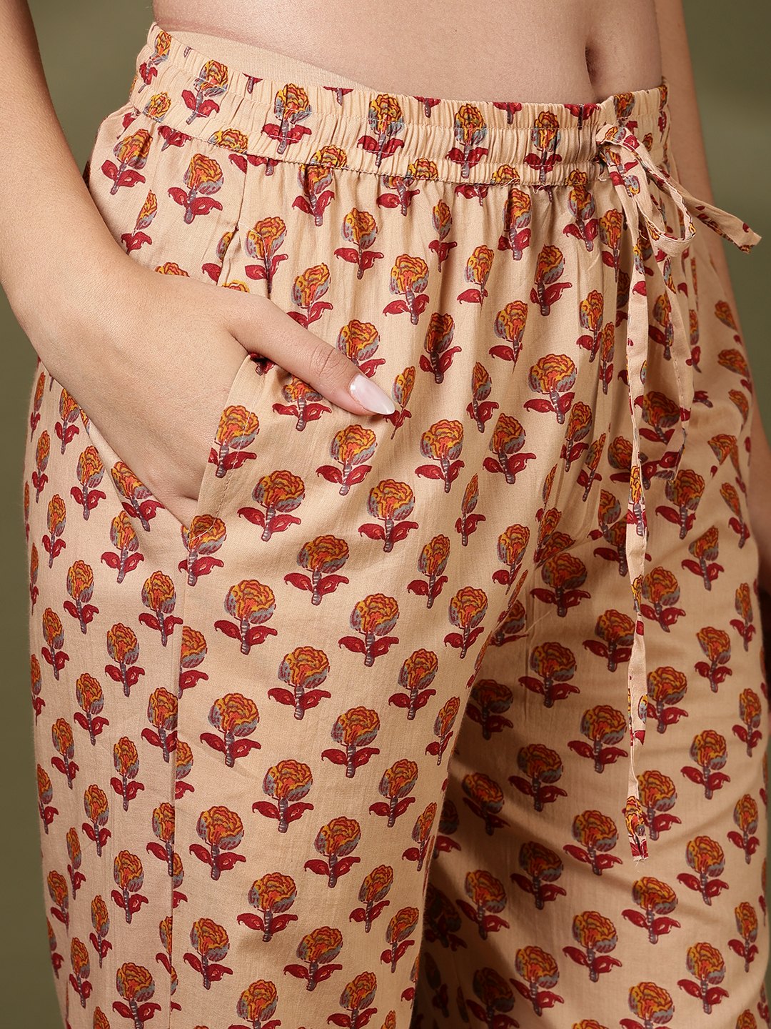 Printed Cotton Blend Kurta With Pant &amp; Dupatta