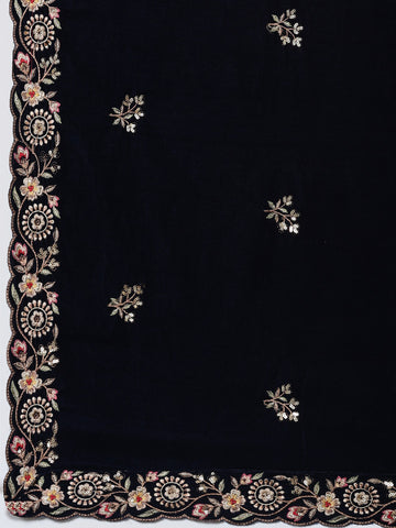 Neck Embroidered Velvet Unstitched Suit Piece With Dupatta