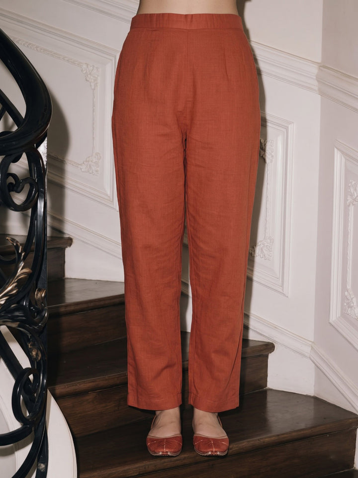 Rust Printed Cotton Blend Kurta With Pant &amp; Dupatta