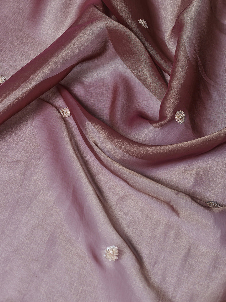 Sequin &amp; Pearl Embroidered Tissue Saree