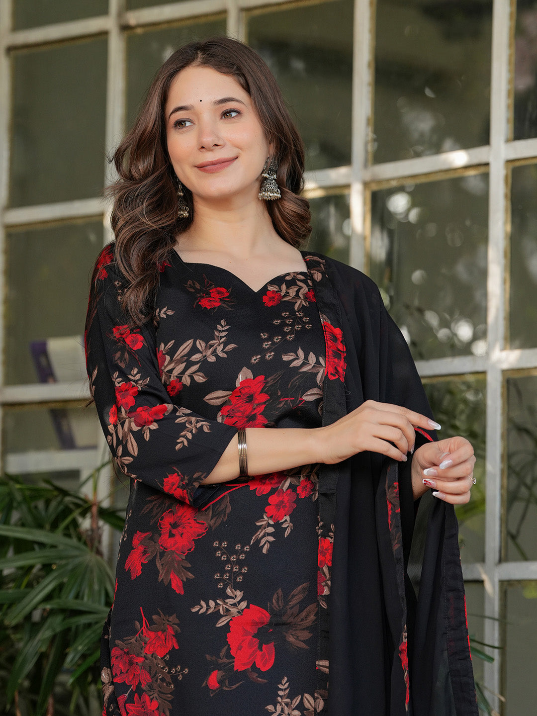 Neck Embroidery Cotton Blend Kurta With Pants &amp; Dupatta