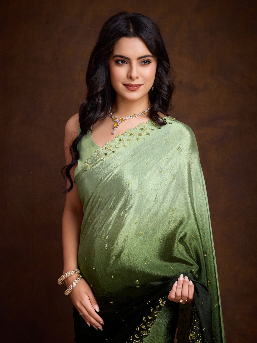 Embroidered Chinon Saree