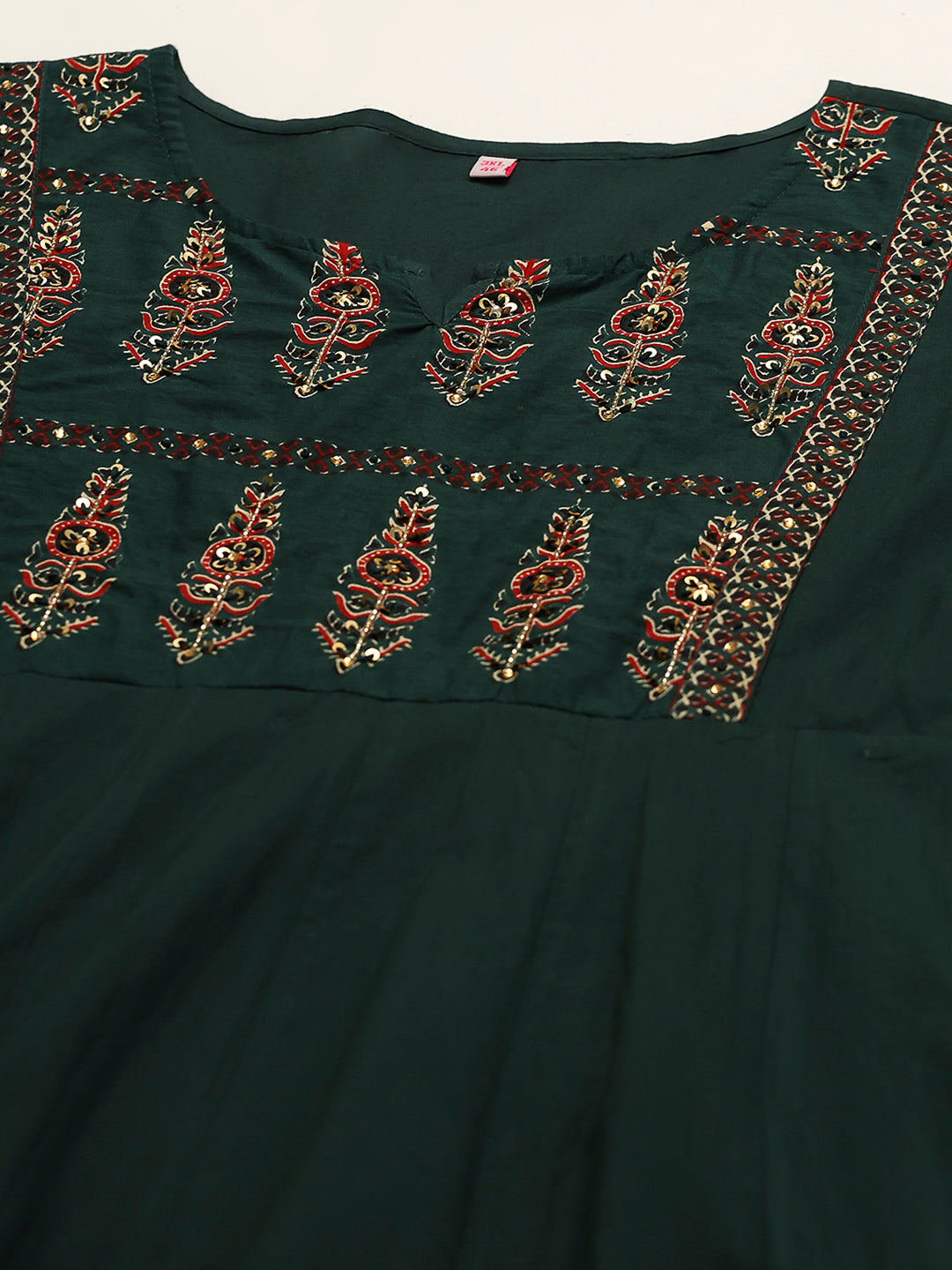 Embroidered Cotton Kurta With Pants &amp; Dupatta