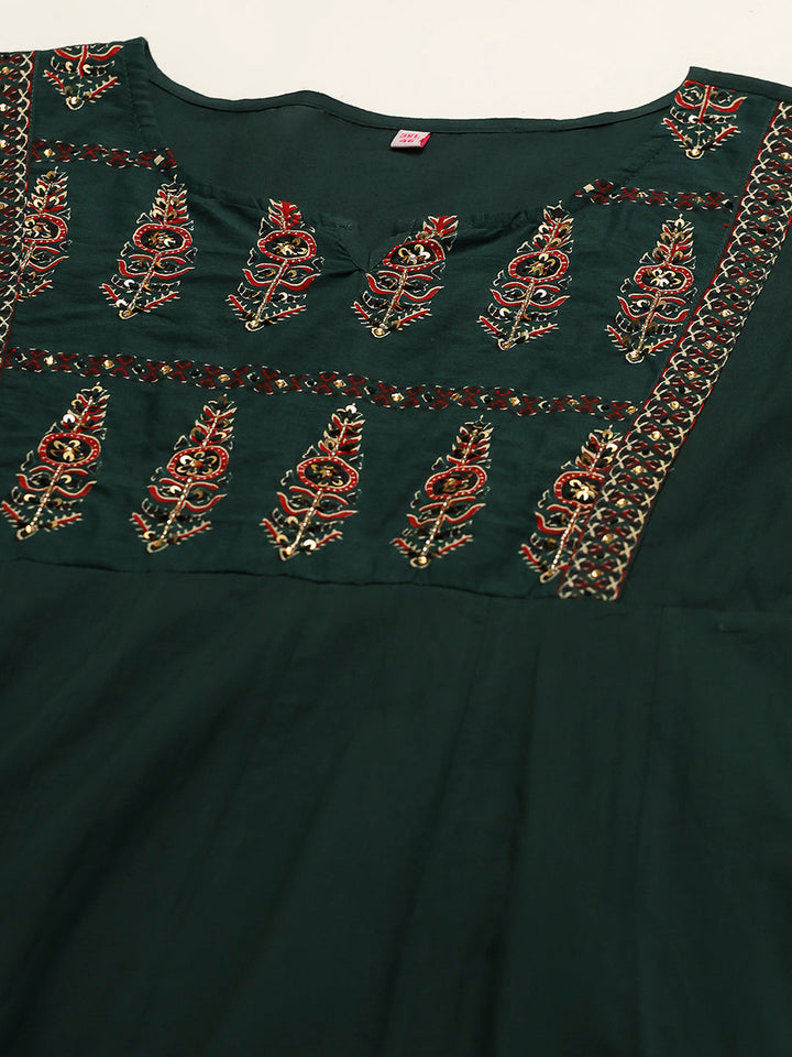 Embroidered Cotton Kurta With Pants &amp; Dupatta