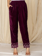 Zari Neck Embroidered Velvet Kurta With Pants