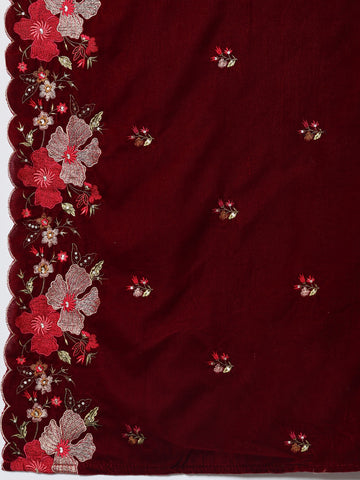 Embroidered Velvet Unstitched Suit Piece With Dupatta