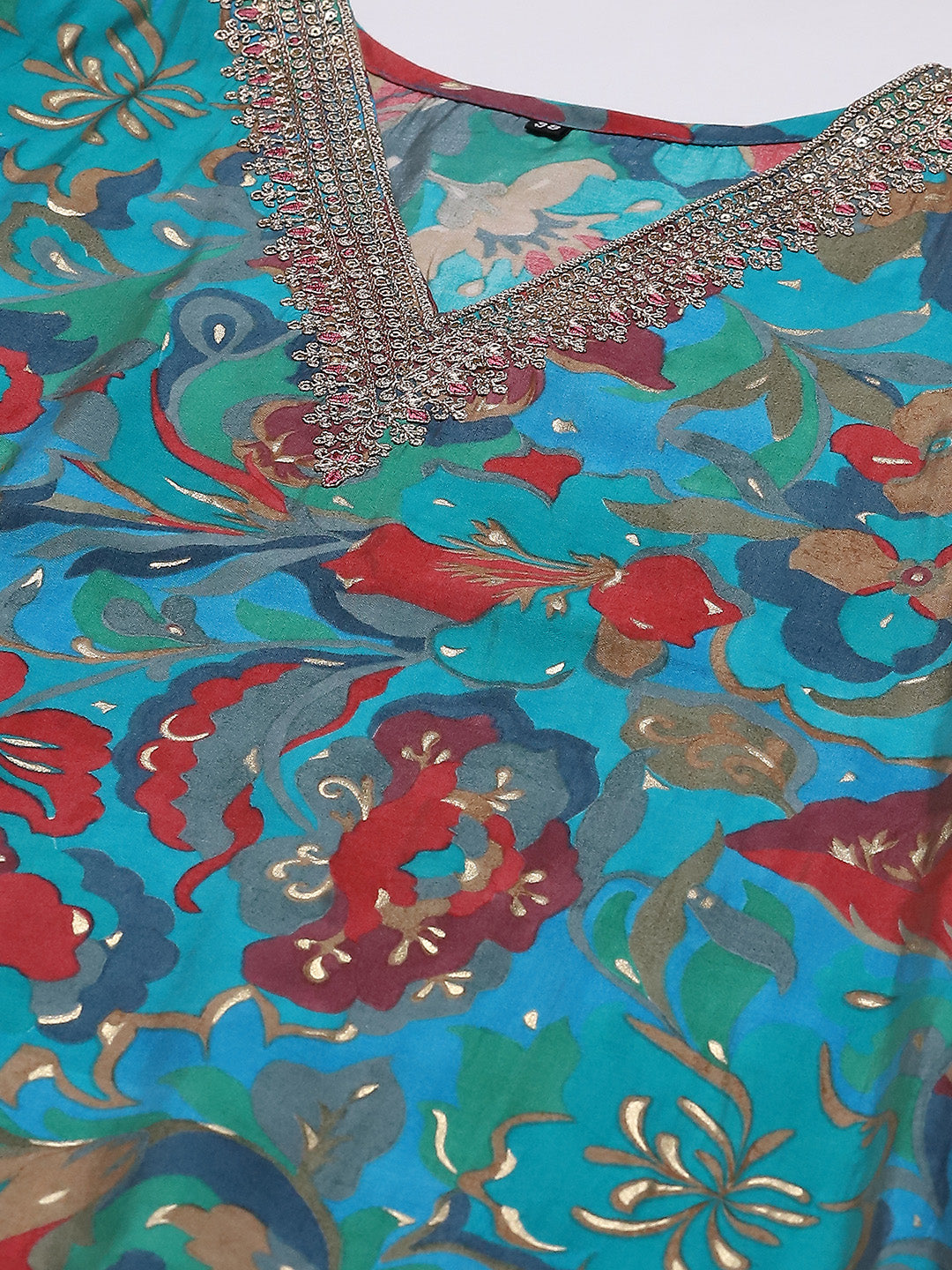 Printed Neck Embroidered Muslin Kurta