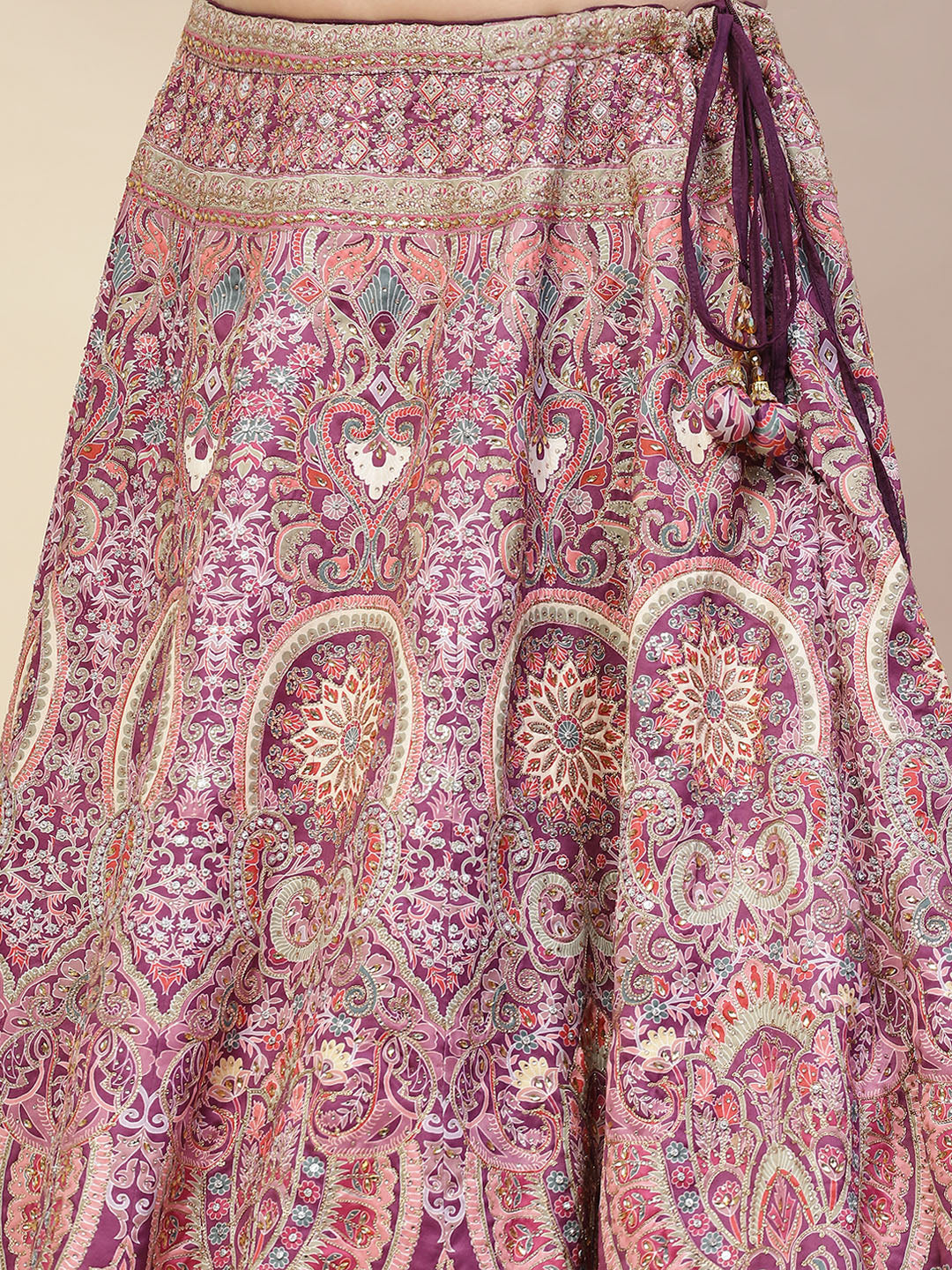 Printed & Thread Embroidered Choli With Unstitched Lehenga & Dupatta