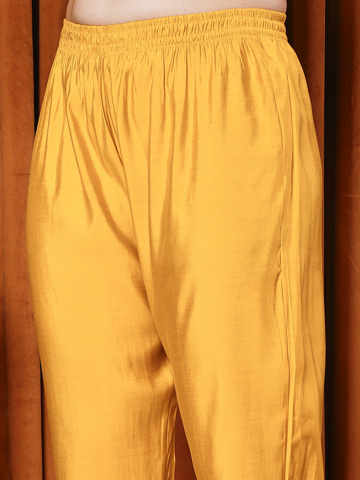 Resham Work Cotton Blend Kurta With Pants &amp; Dupatta
