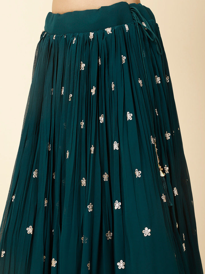 Resham Embroidery Georgette Kurta With Lehenga &amp; Dupatta