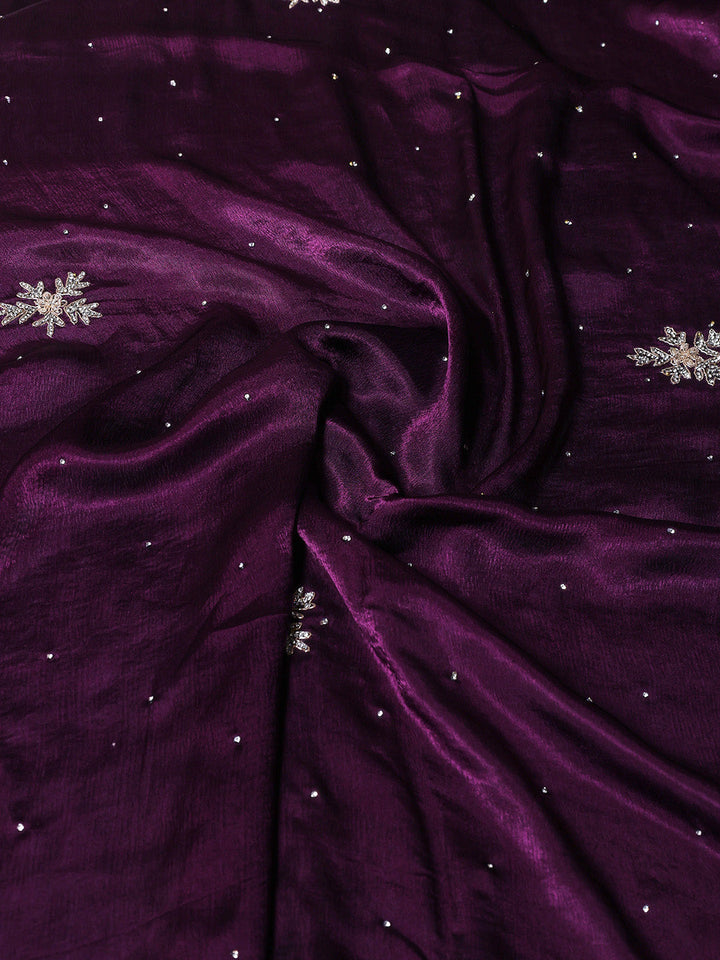 Stone &amp; Sequn Embroidered Chinon Saree