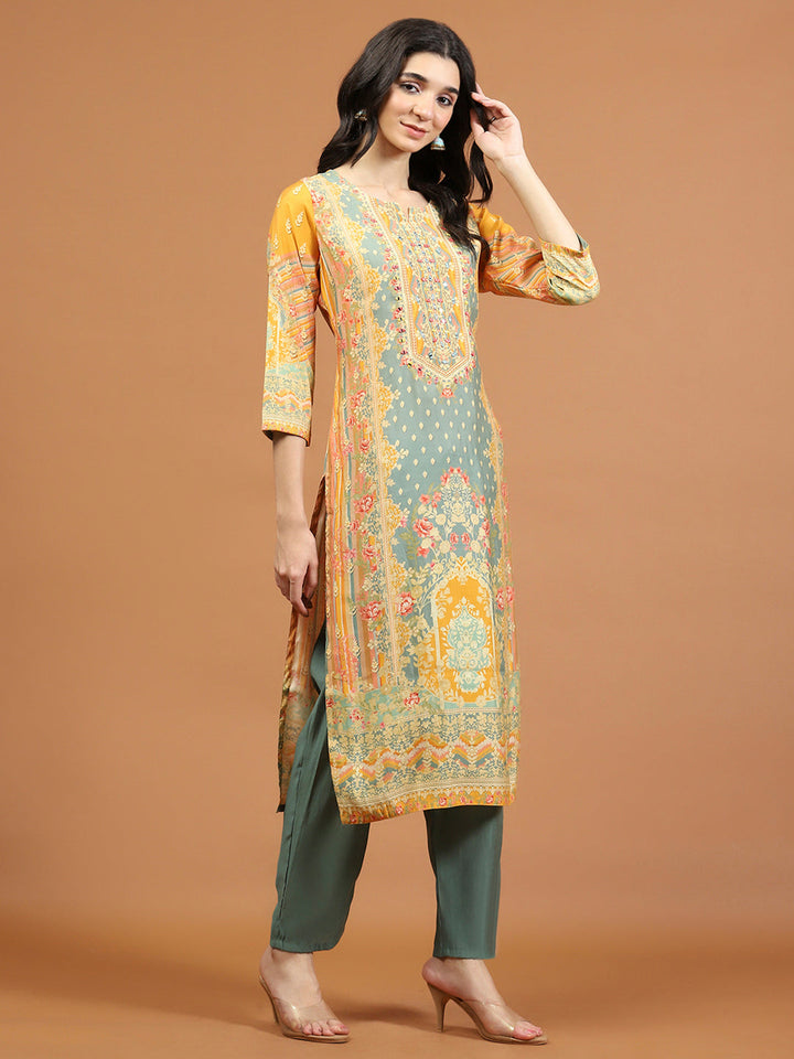 Printed Muslin Kurta With Pants &amp; Dupatta