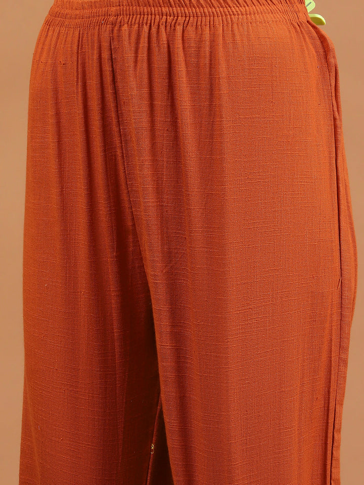 Embroidered Cotton Blend Kurta With Pants &amp; Dupatta