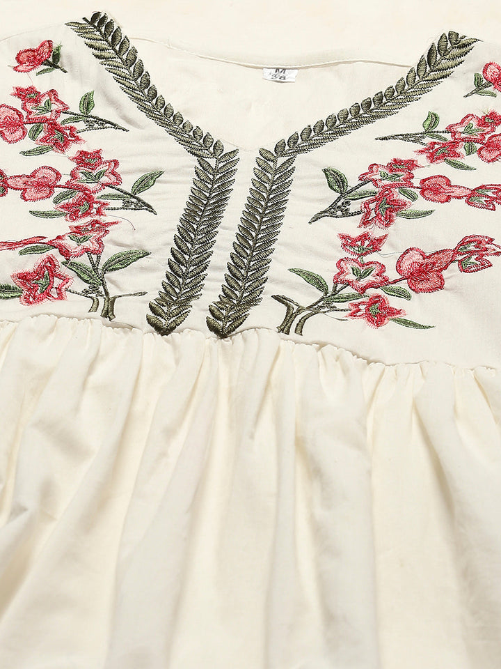 Embroidered Cotton Blend Short Kurti