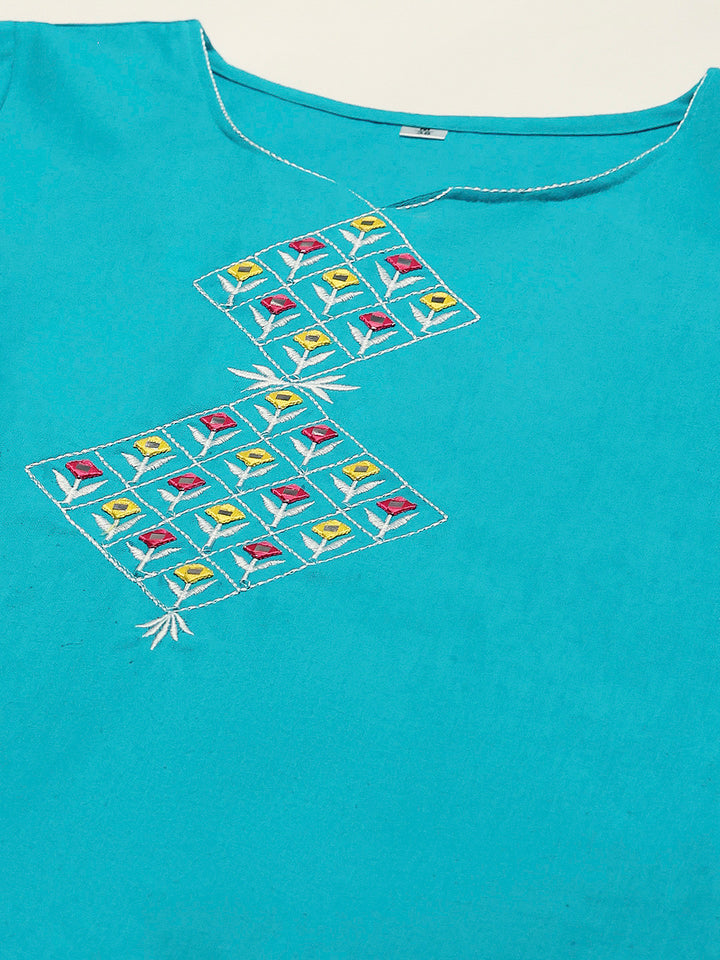 Printed Cotton Blend Kurta With Pants &amp; Dupatta