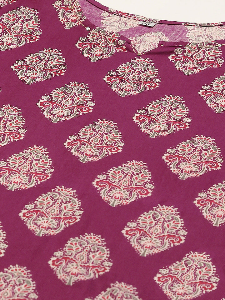 Printed Cotton Blend Kurta With Pants &amp; Dupatta