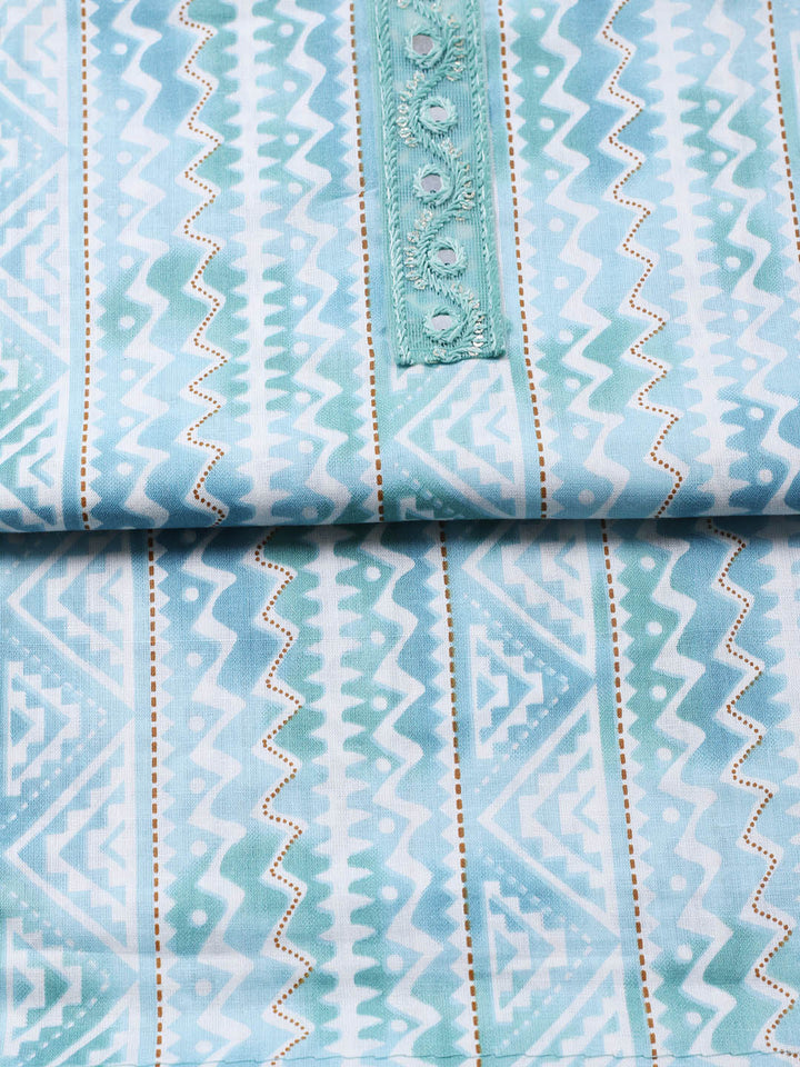 Printed Cotton Blend Unstitched Suit With Pant &amp; Dupatta