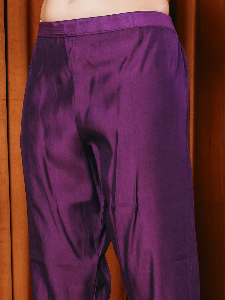 Resham Work Cotton Blend Kurta With Pants &amp; Dupatta