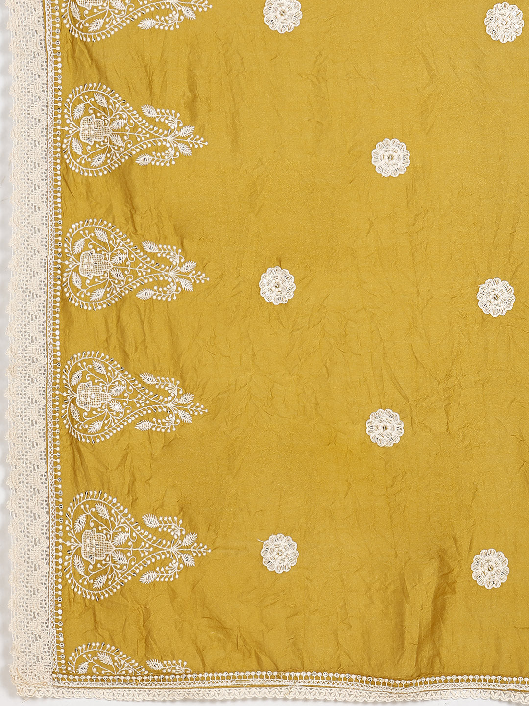 Thread Embroidery Cotton Blend Unstitched Suit With Dupatta