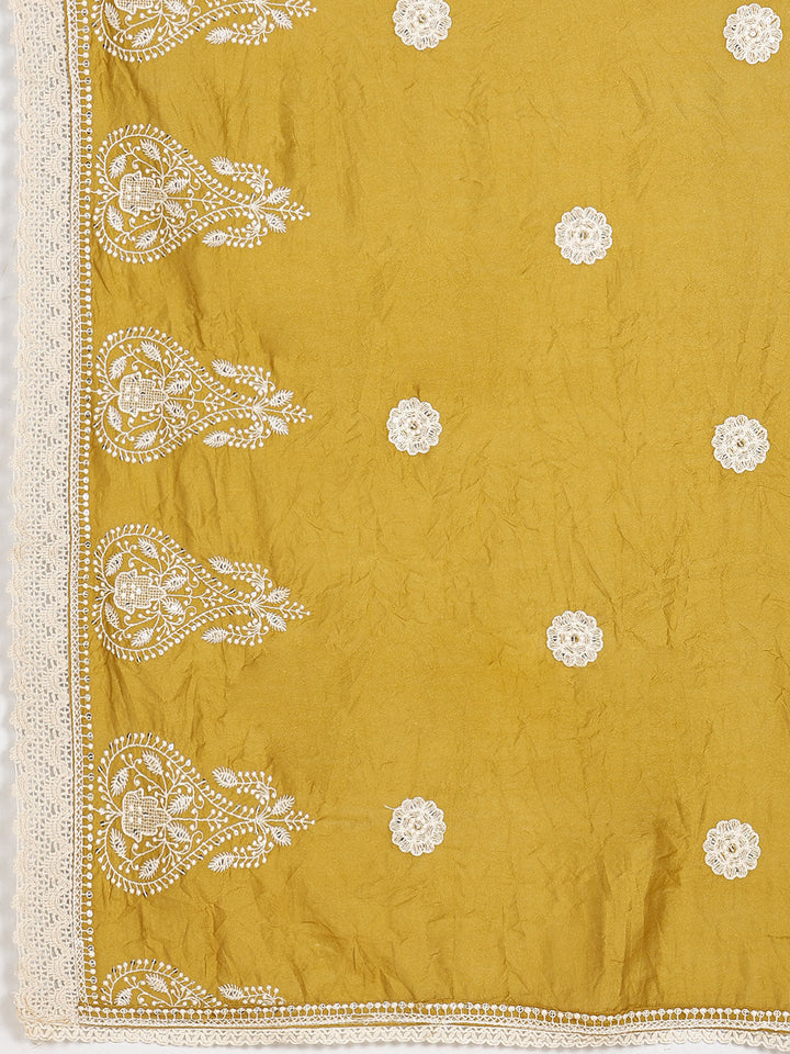 Thread Embroidery Cotton Blend Unstitched Suit With Dupatta