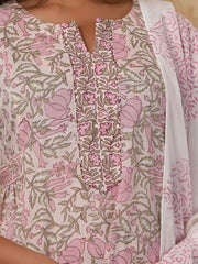 Printed Cotton Kurta With Pants & Dupatta