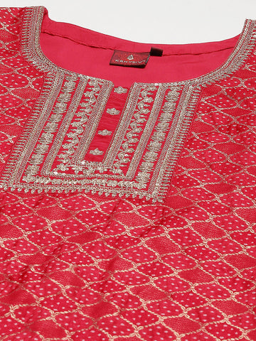 Neck Embroidery Banarasi Kurta With Palazzo & Dupatta