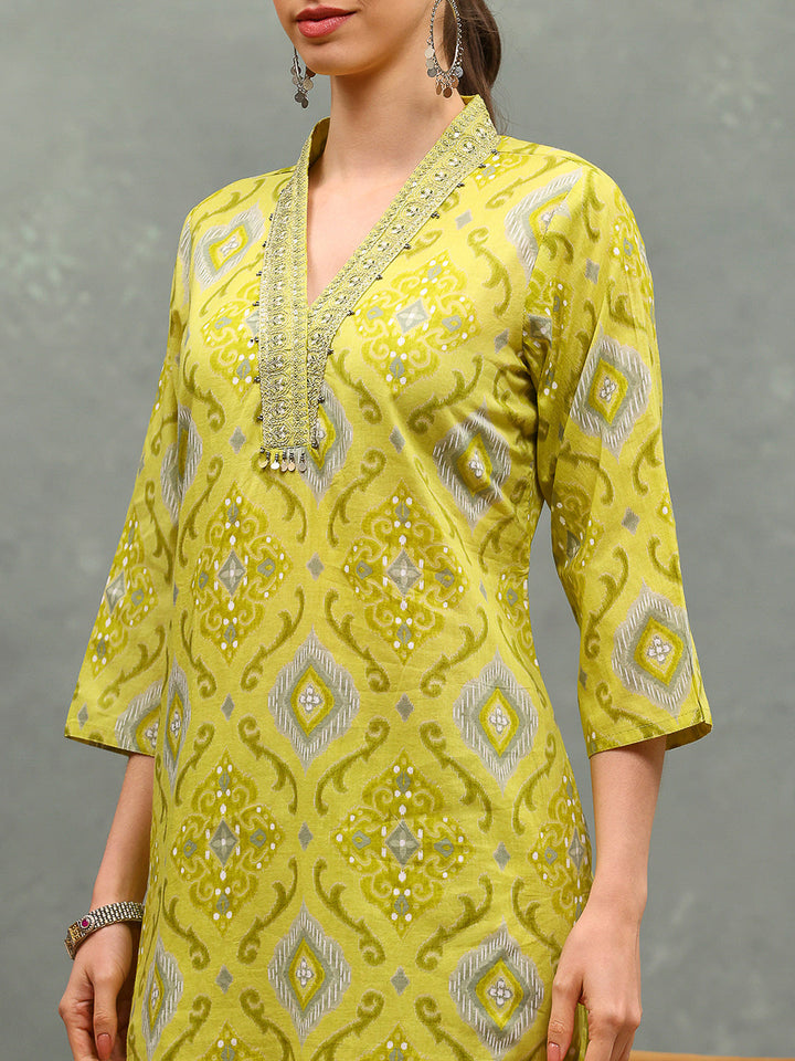 Printed Cotton Blend Kurta With Pants &amp; Dupatta