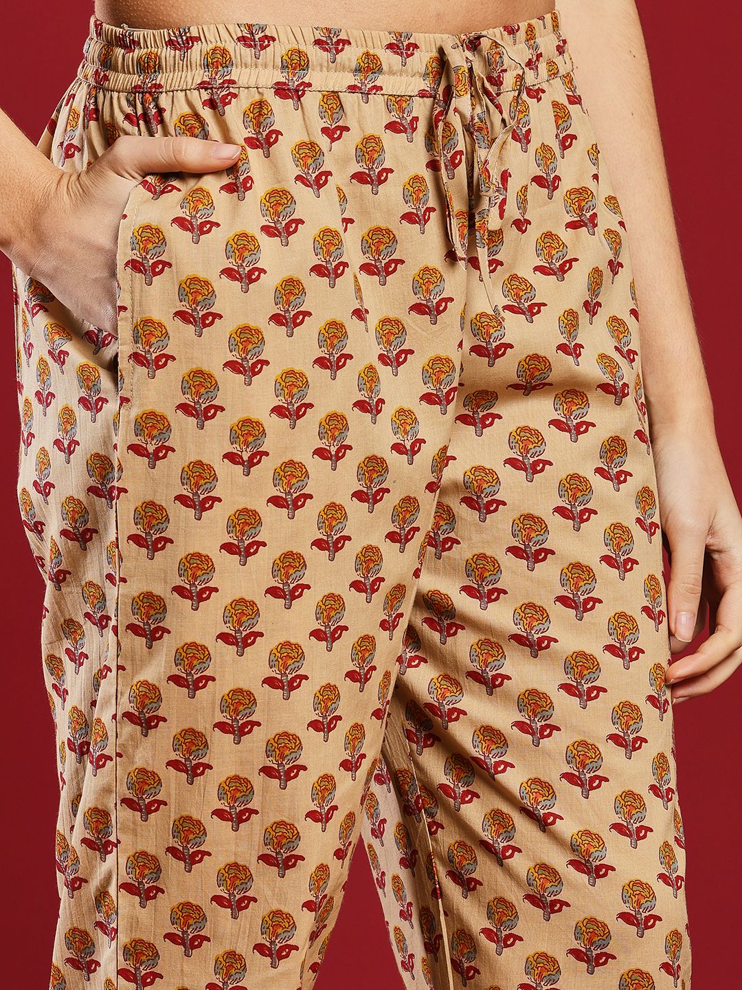 Printed Cotton Kurta With Pant &amp; Dupatta